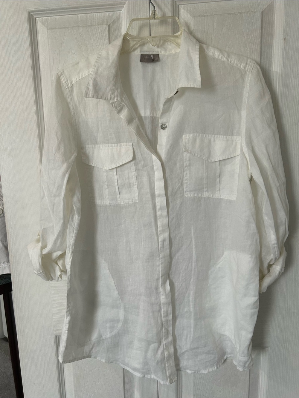 J. Jill  white light cream ramie Casual Button Down Shirt tunic w/side pockets